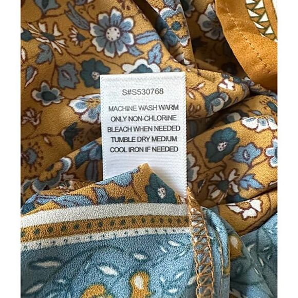 41 Hawthorn Sleeveless Tunic Top Side Tie Neckline Golden Dijon Floral Size L - Picture 8 of 8